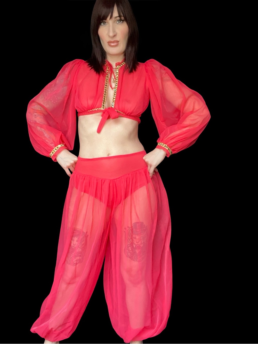 Vintage 1970's Hot Pink & Gold Belly Dancing Burlesque Costume - Picture 8 of 9